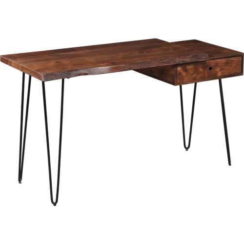 Nature's Edge Desk with Drawer in Light Chestnut Finish Wood & Iron